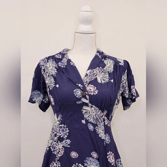 Free People Hawaiian Floral Navy Wrap Dress - Picture 9 of 10